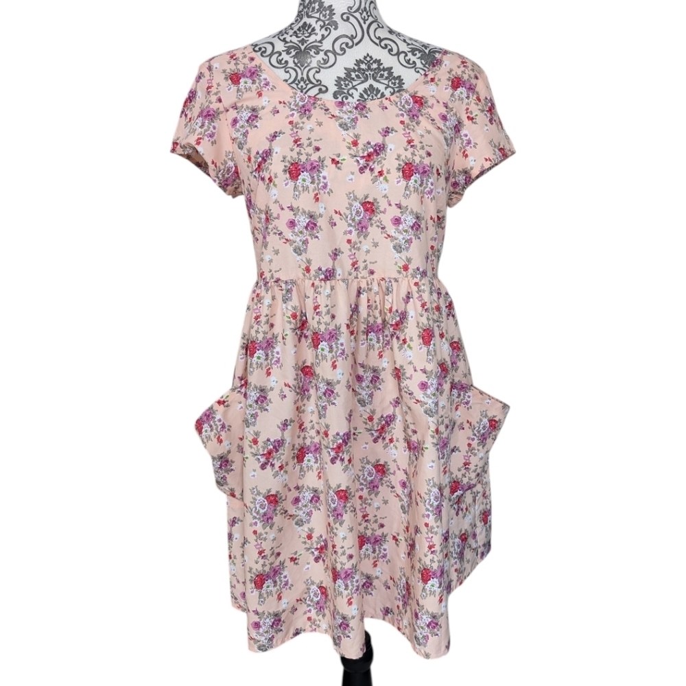 Band of Gypsies Floral Mini Dress Women Medium Pink Boho - Picture 2 of 9